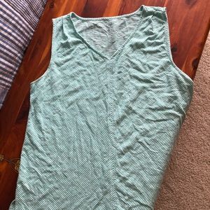 Rubbed green and white stripe tank, cool knit.
